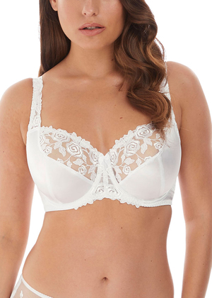 Details about   Fantasie Evie Bra White Size 32E Underwired Padded Plunge Balcony Lace 2101 New 